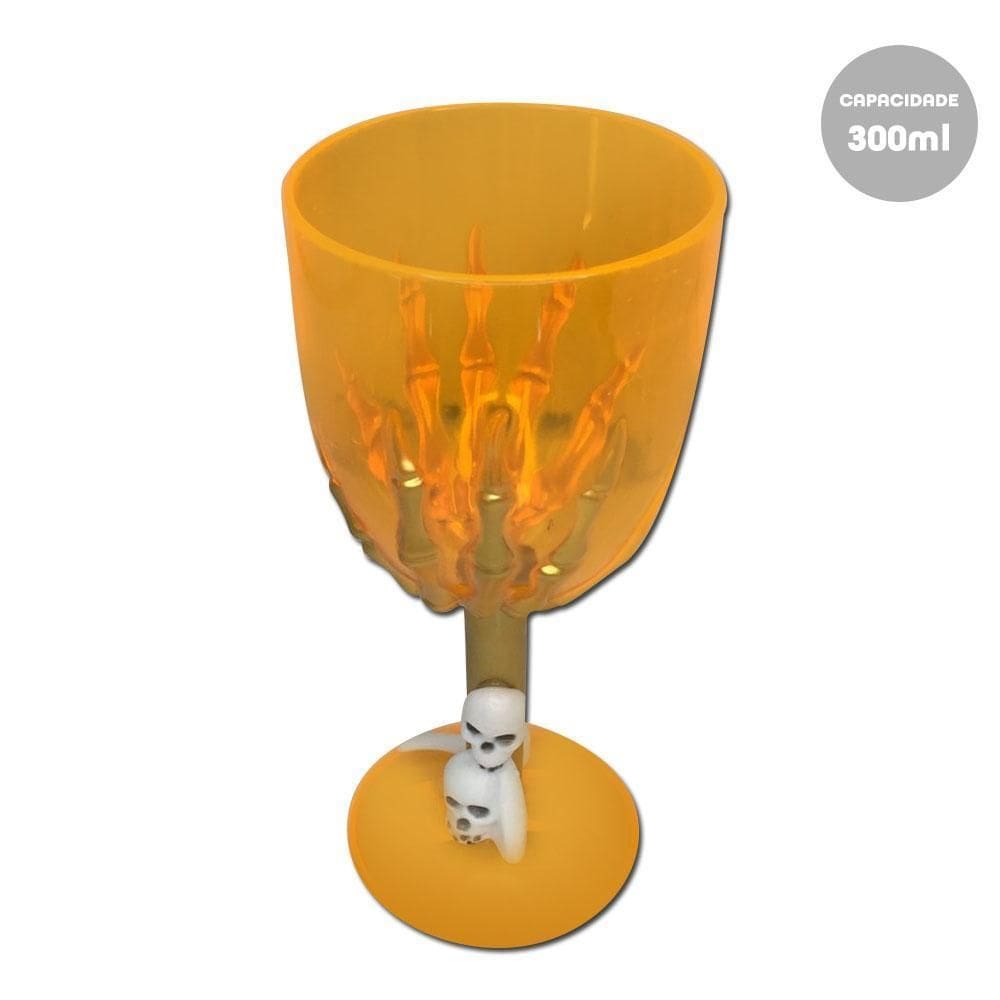 Taça De Caveira Laranja Plástico 300Ml Halloween