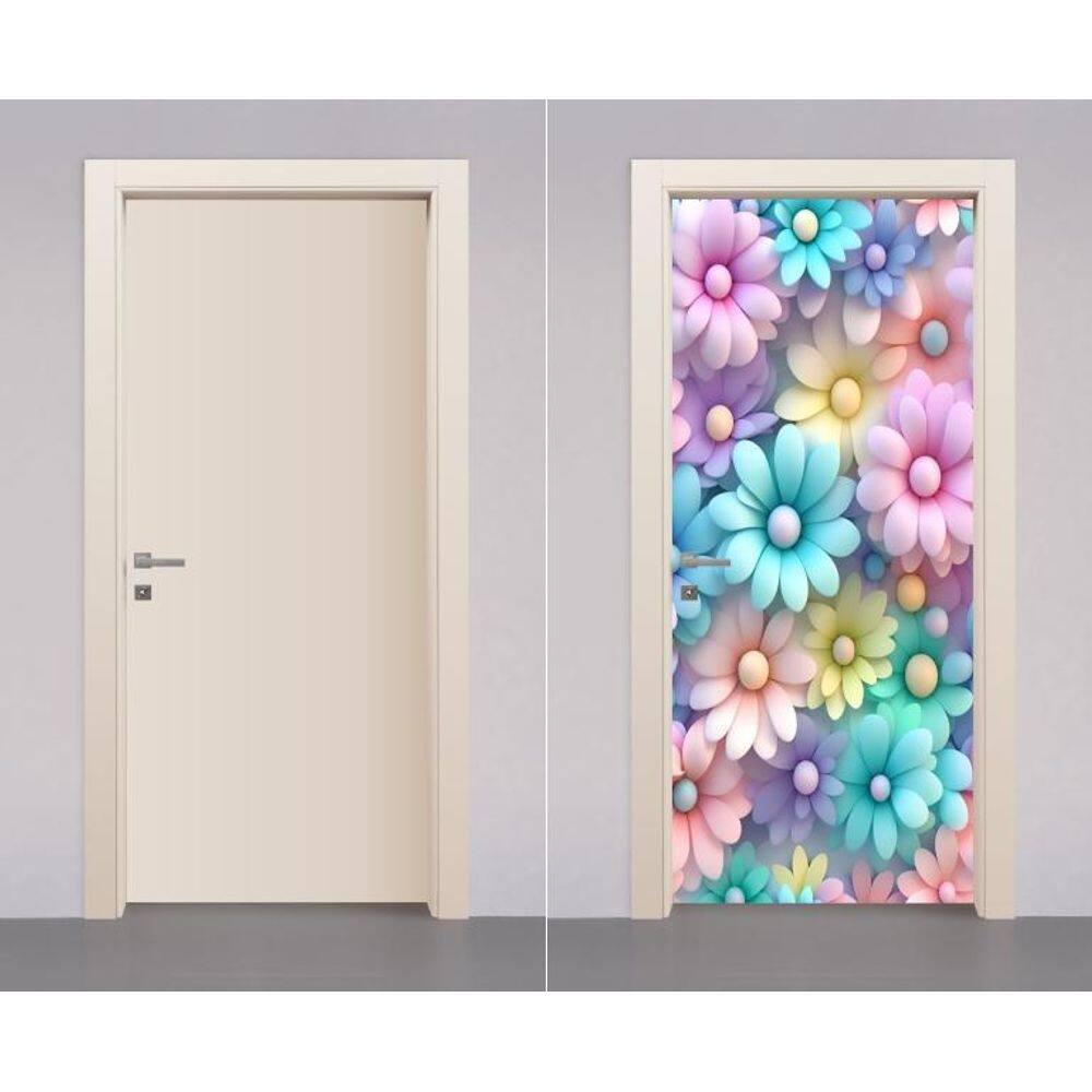 Adesivo Envelopamento Decorativo De Porta Flores Coloridas
