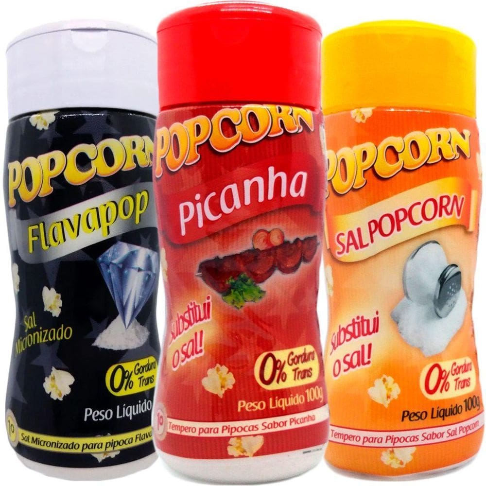 Combo 3 Temperos Pipoca Popcorn Sabores Picanha, Flavapop