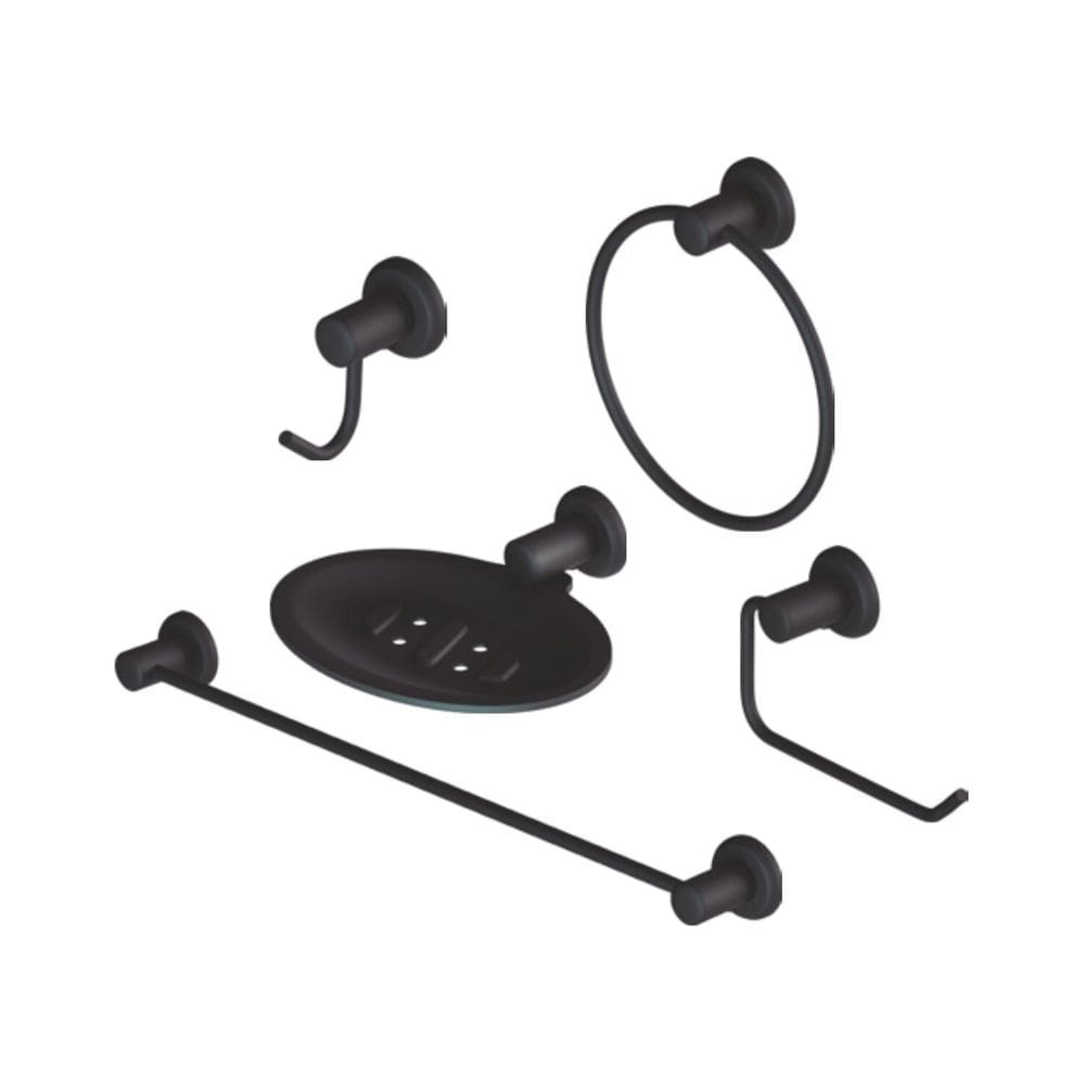Kit Acessório Porta Toalha + Saboneteira + Cabide + Porta Papel Preto