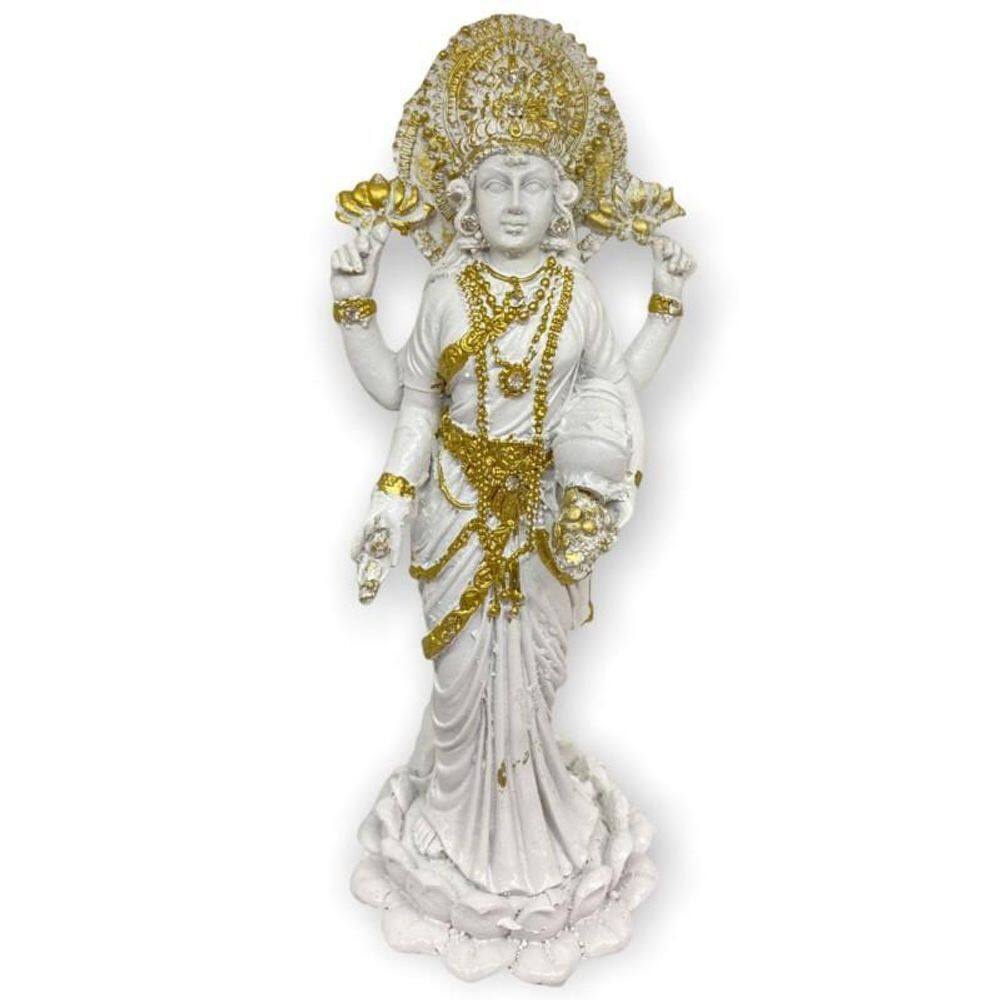 Deusa Lakshmi Na Flor De Lótus Resina - Escolha Modelo E Cor