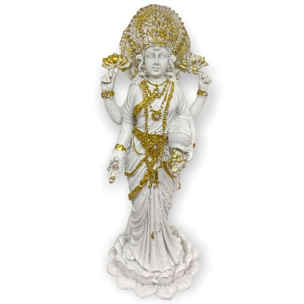 Deusa Lakshmi Na Flor De Lótus Resina - Escolha Modelo E Cor