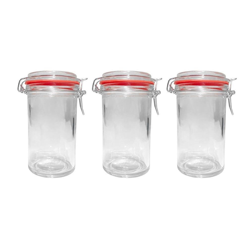 Kit 3 Potes Hermético Vidro Trava Metal 450Ml Class Home