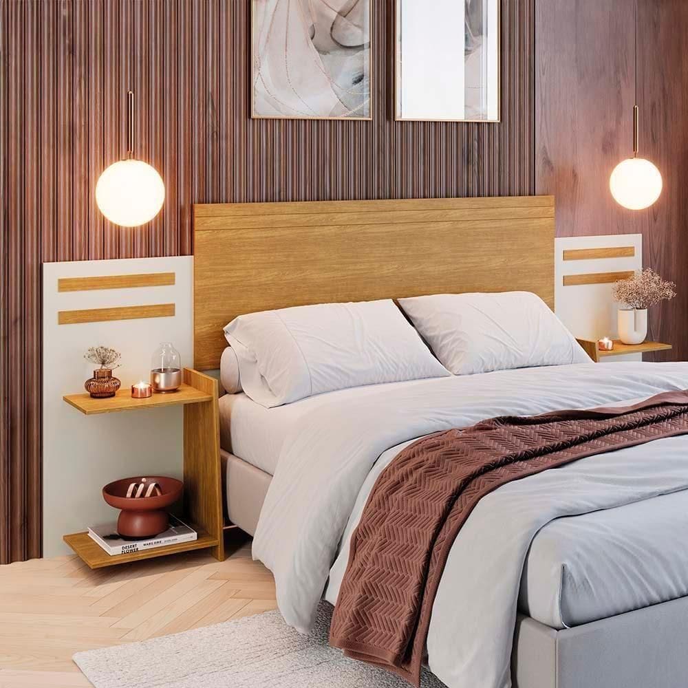 Cabeceira Casal, Queen Size E Solteiro Com Nichos Laterais Nature Off White Grécia Fênix