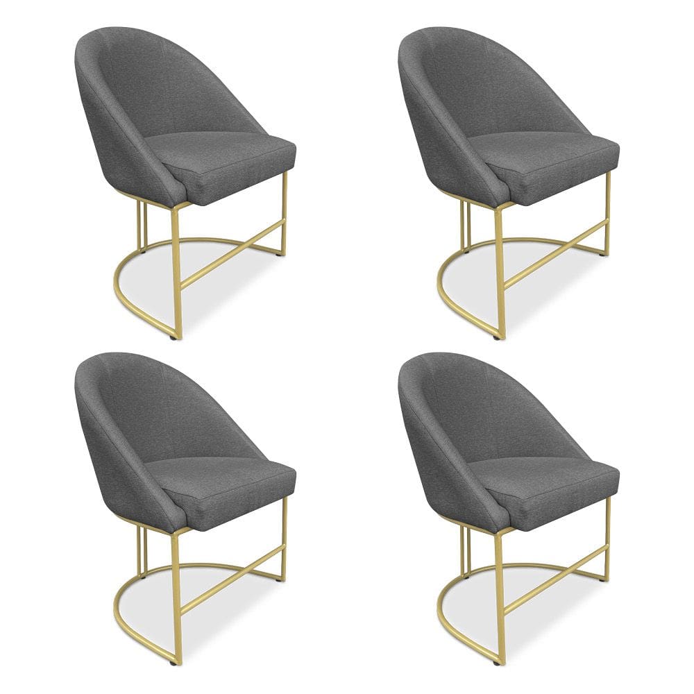Kit 04 Cadeiras Poltrona de Jantar Bela Linho Grafite Base Metálica Industrial Dourado - Pallazio