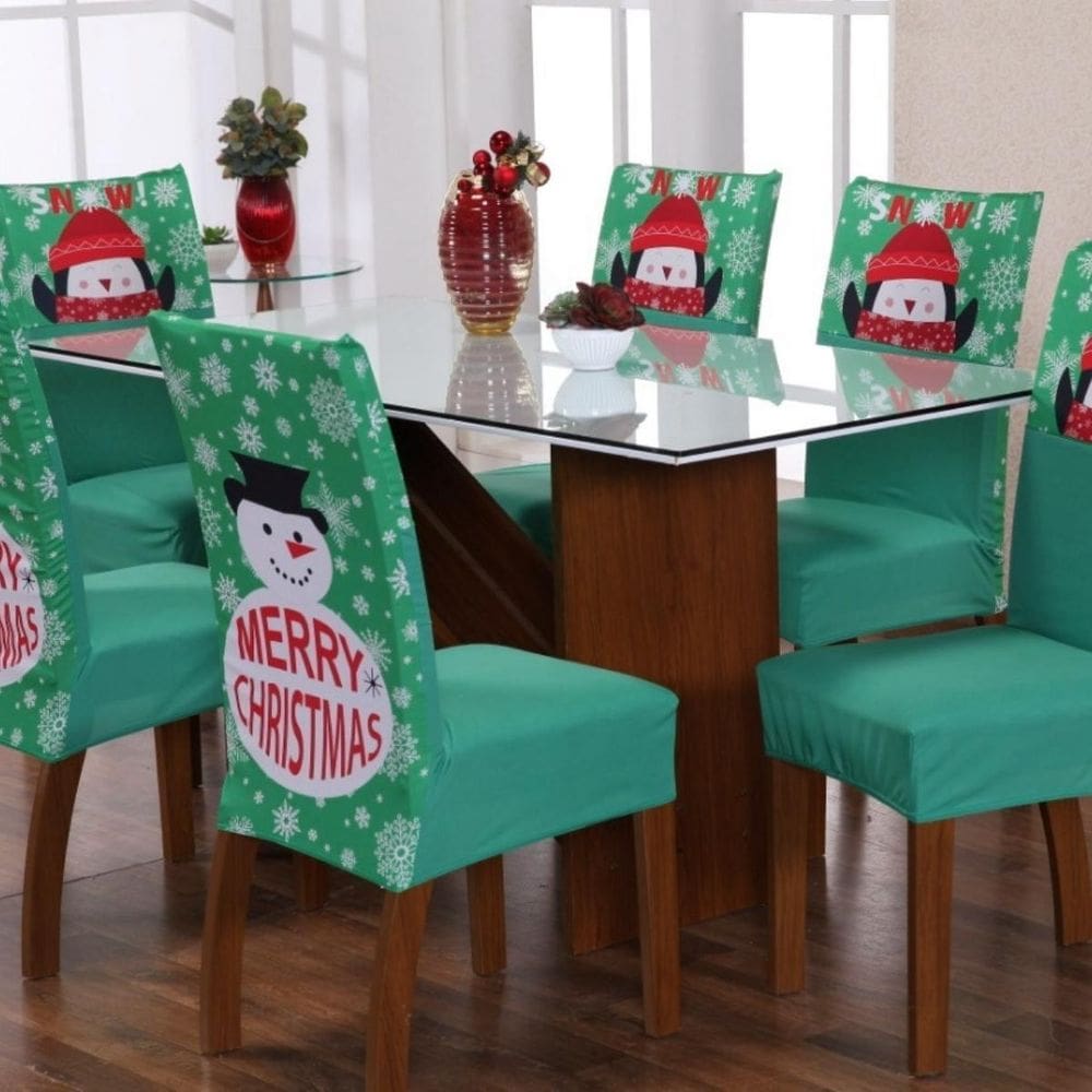 Capa De Cadeira Avulsa Estampada Malha Gel - Natal Verde