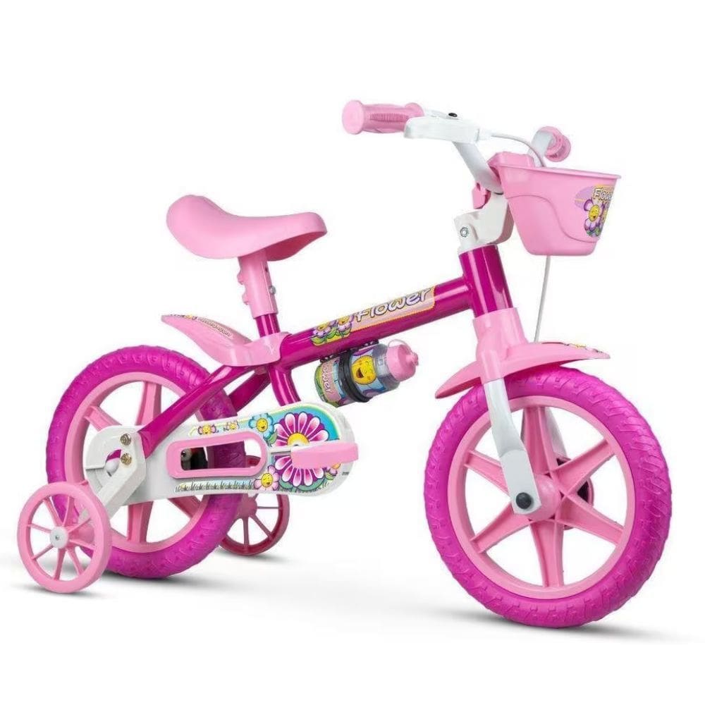 Bicicleta Infantil Aro 12 Nathor Flower Com Garrafinha