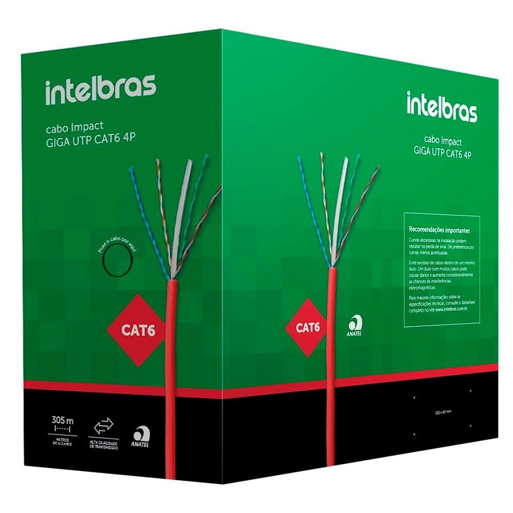 Caixa Cabo de Rede 305 Metros, Impact Giga CAT6 UTP 4P IG6CVM Intelbras - Vermelho