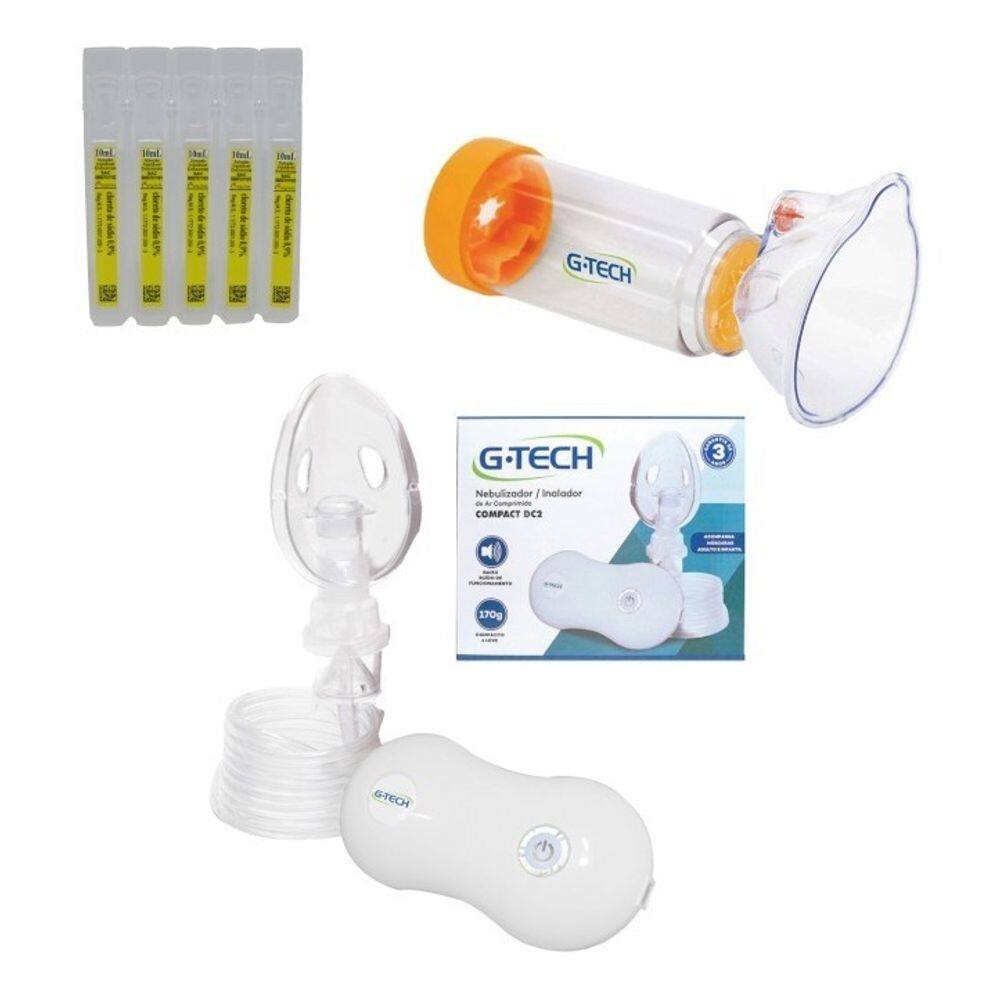 Kit Nebulizador Inalador + Soro 50 Ml + Espaçador G-tech