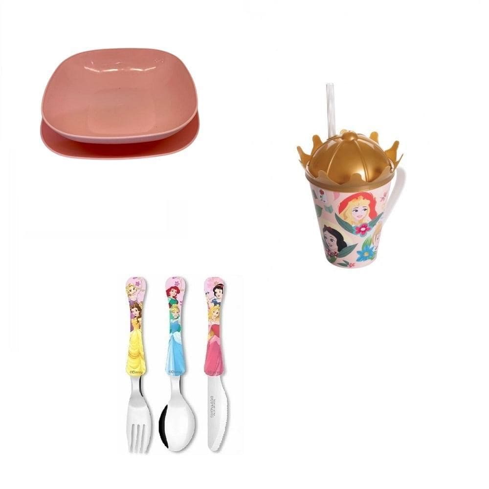 Conjunto Pratos, Talheres, Caneca Canudo E Tampa Princesas