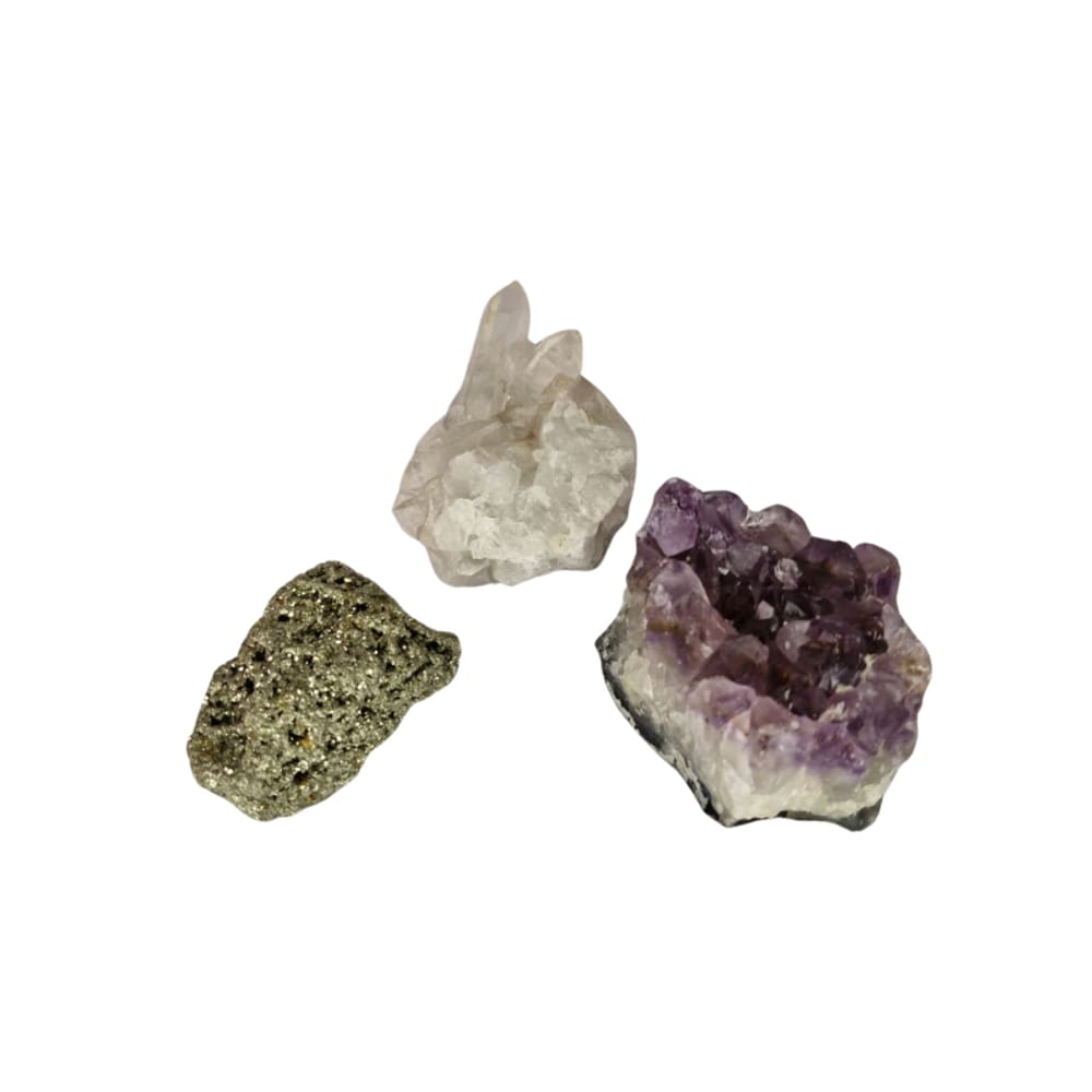 Kit 3 Drusas Pedras Naturais Pirita Ametista Cristal Quartzo