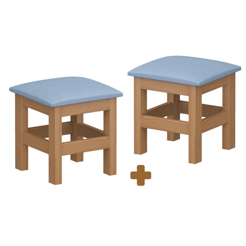 Banquinho Infantil Estofado 2 Unidades Nogueira Com Estofado Azul Neal Jm Móveis
