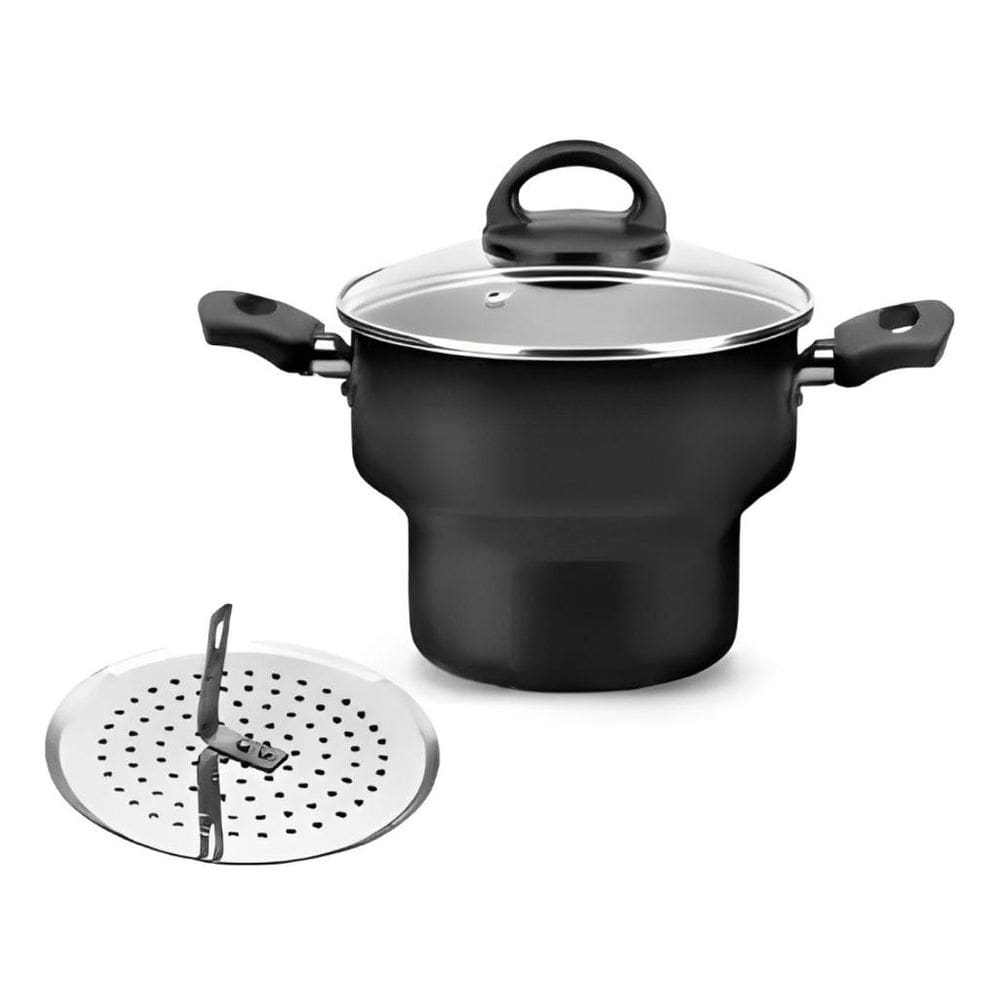 Cuscuzeiro Em Alumínio Antiaderente 16cm Com Tampa De Vidro