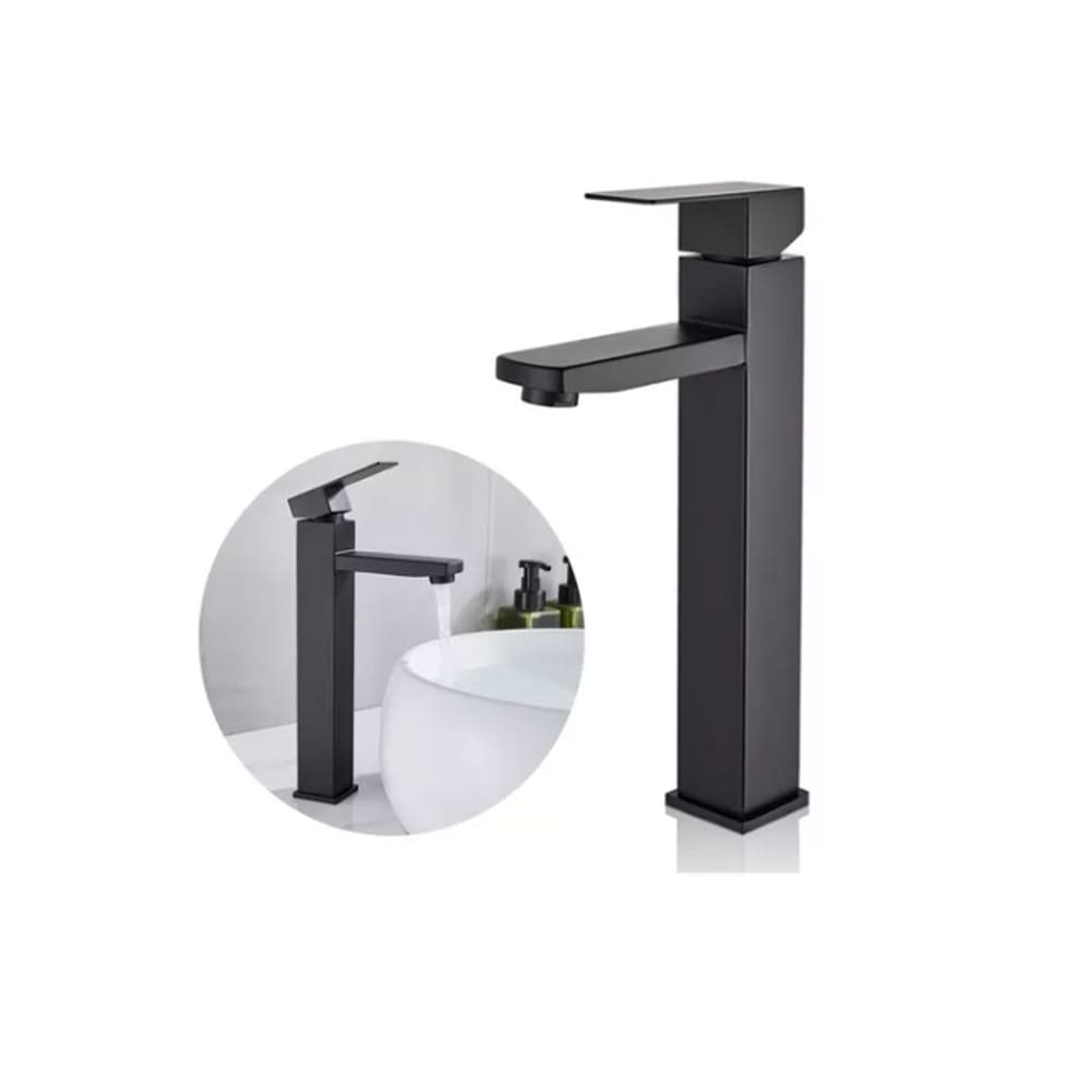 Torneira Banheiro Lavabo Monocomando Bica Alta Metal Aço Inox Preta Brinovar
