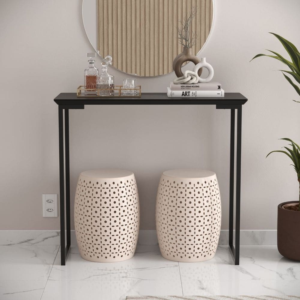 Buffet Aparador Mesa Industrial P/ Sala Preto / Preto Ambiente Elegante