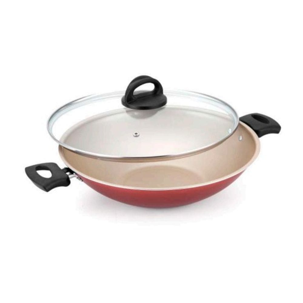 Panela Wok Paella Bege Com Cereja 30cm Antiaderente Teflon