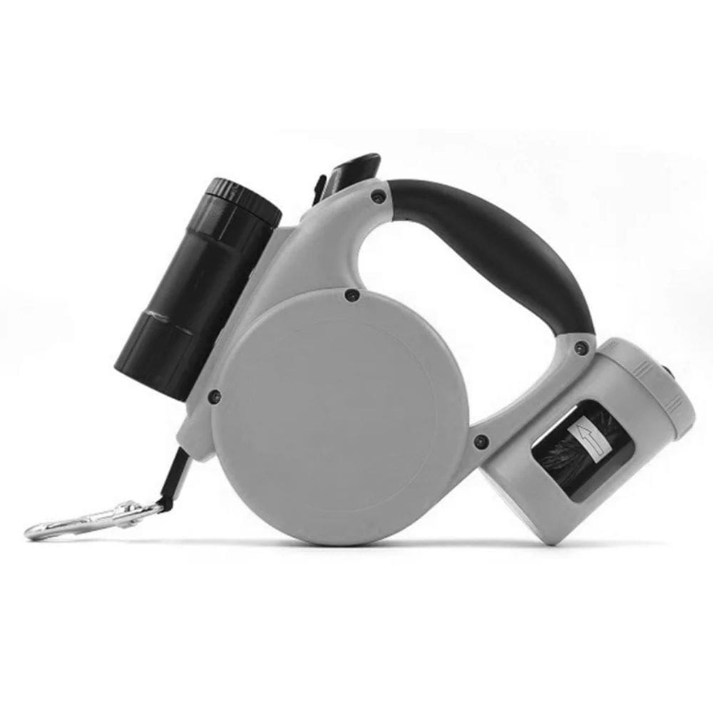 Guia Coleira Dupla Para Cães 4,5 Metros Resistente Lanterna Cinza