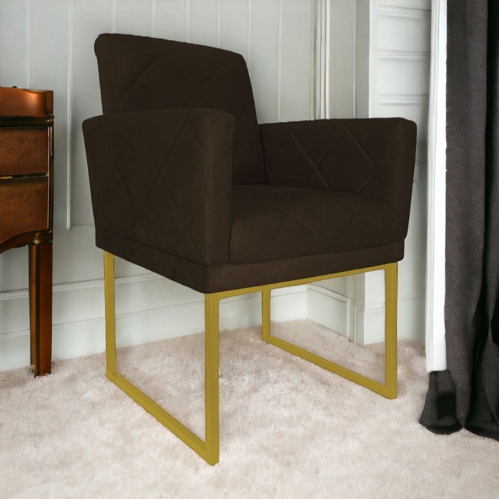 Poltrona Decorativa Pé Ferro Klara Suede Marrom - Londrilar