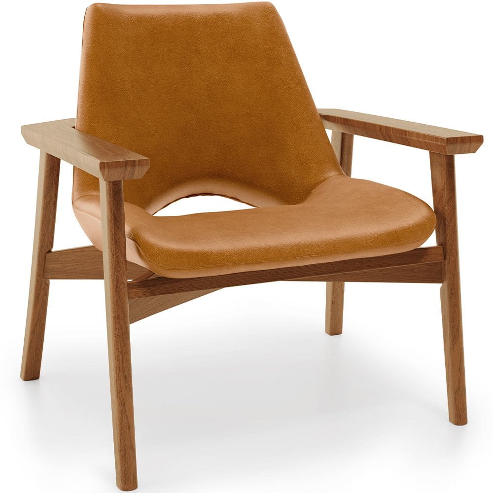 Poltrona Decorativa Para Sala de Estar Living Base Madeira Becker L02 Couríssimo Canela - Lyam Decor