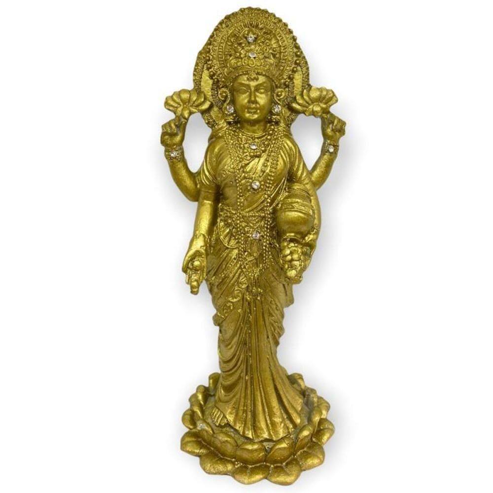 Deusa Lakshmi Na Flor De Lótus Resina - Escolha Modelo E Cor