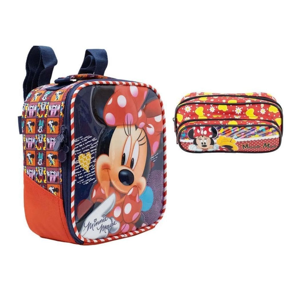 Kit Escolar Minnie Mouse Lancheira Térmica + Estojo