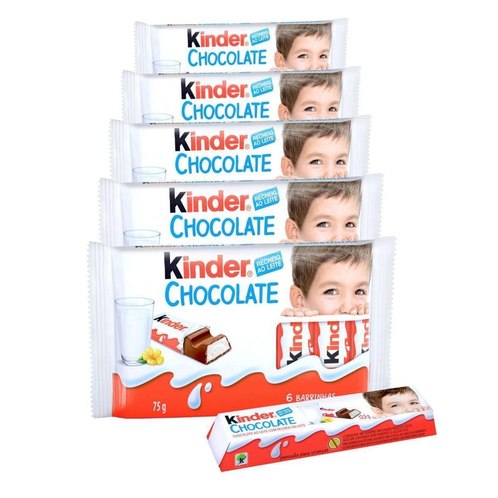 30 Chocolate, 5 Pacotes De 6 Barrinhas Kinder