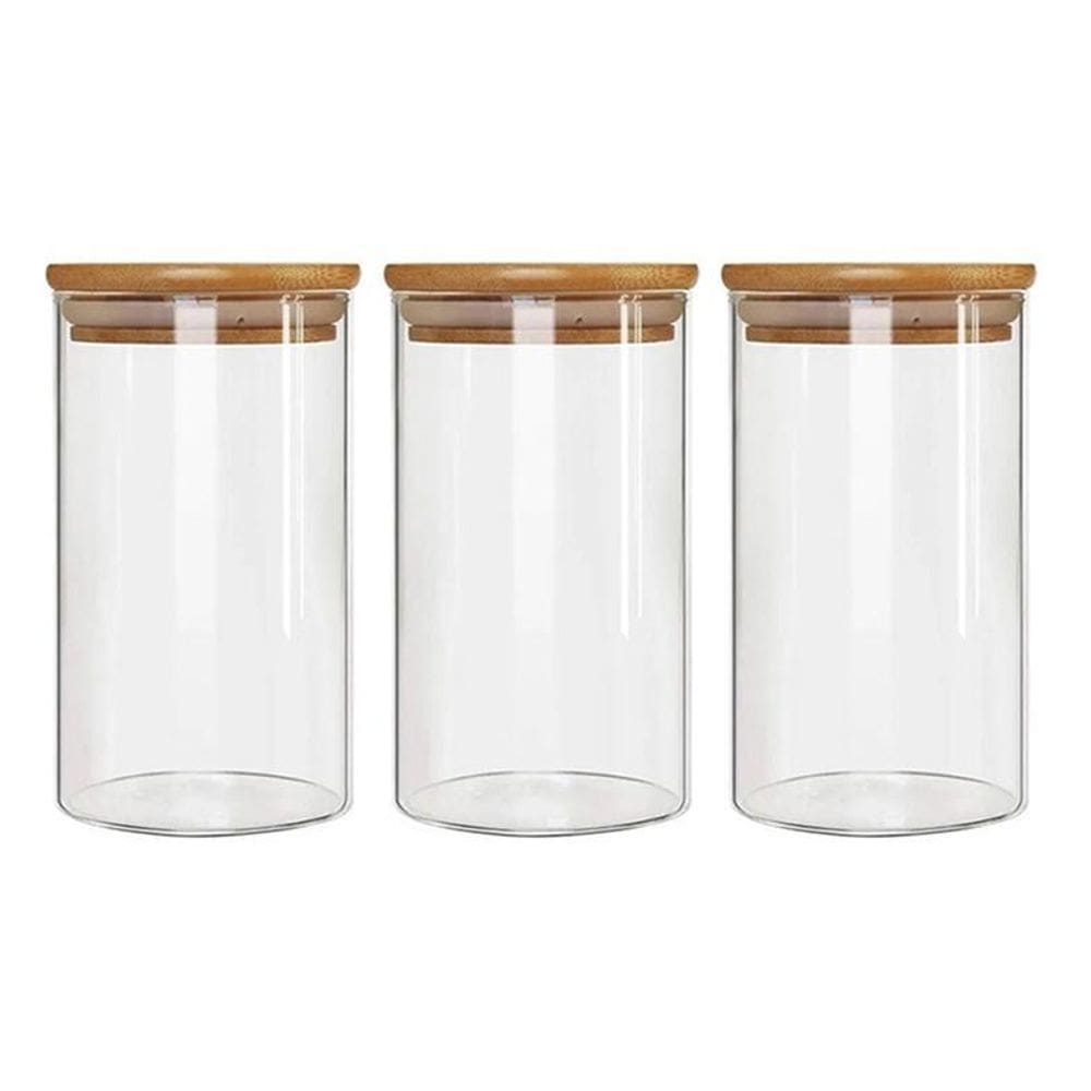 Kit 3 Potes Borossilicato Hermético Tampa Bambu 1100Ml Class