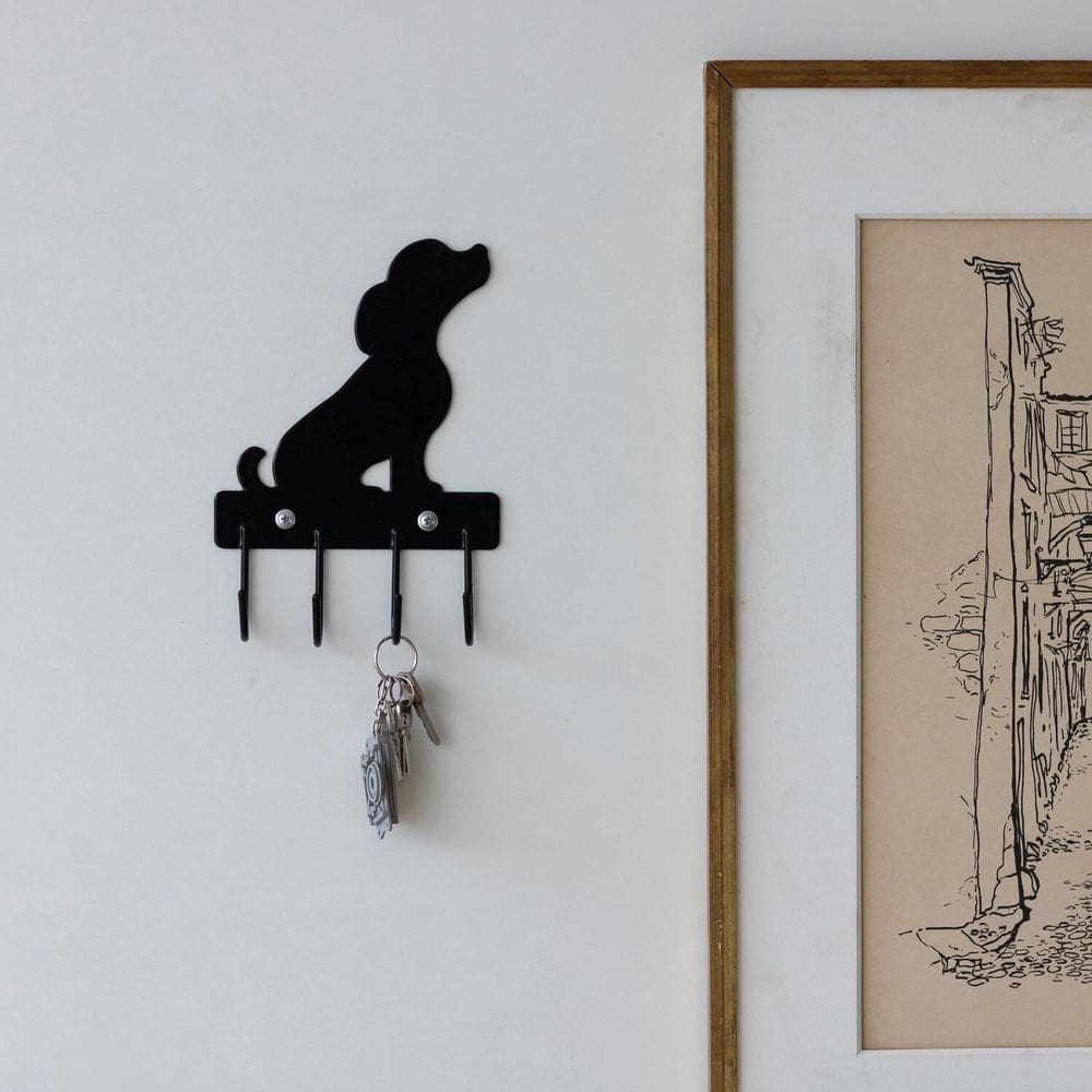 Gancho de Parede Aramado Cachorro para Pendurar Xícaras Preto