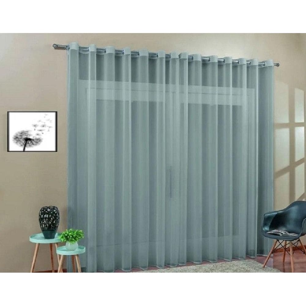 Cortina Voil  6,00 De Largura X 3,00 De Altura Cinza