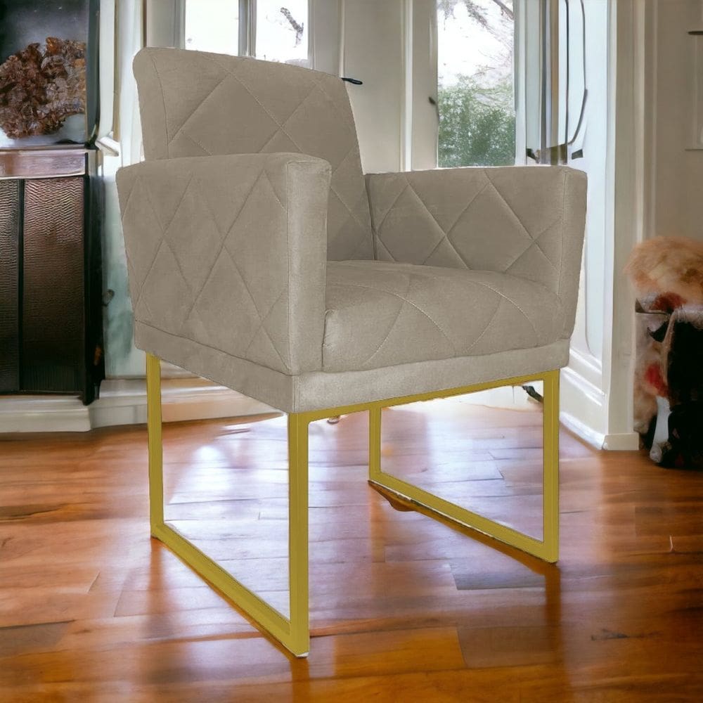 Poltrona Decorativa Pé Ferro Klara Suede Bege - Londrilar