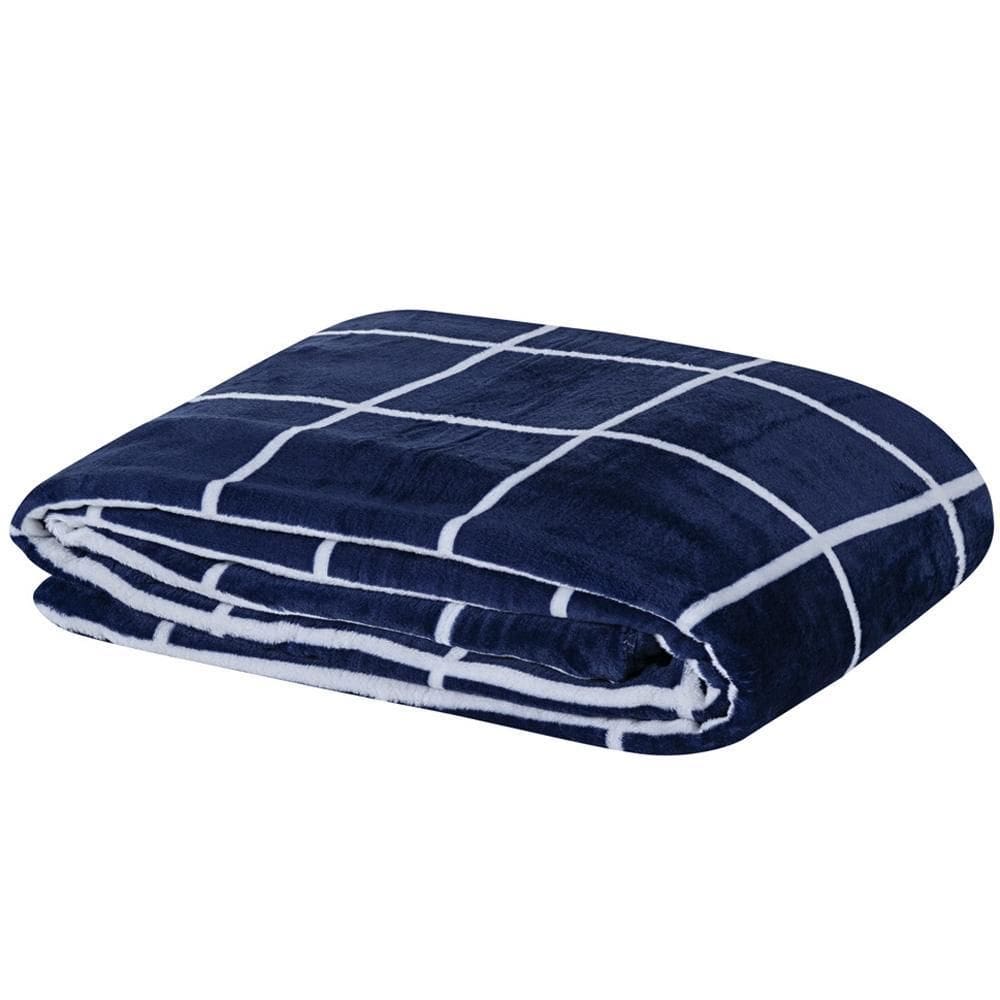 Cobertor Brooklyn Casal Mantinha Flannel Quadriculado Azul