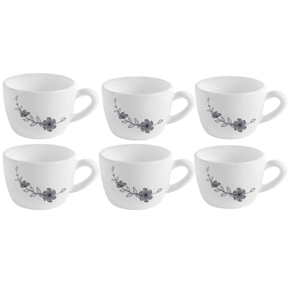 Jogo Xícaras Vidro Branca Florid Chá Café 6 Peças 130Ml