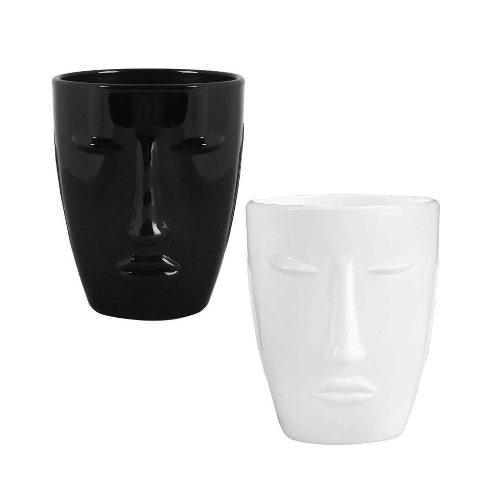Jogo Com 2 Copos Faces Em Vidro 230Ml Preto E Branco