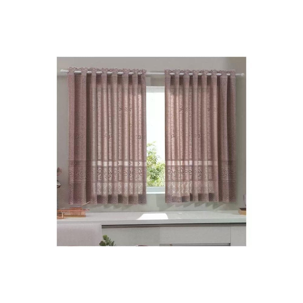 Cortina para Cozinha Donna 280x130 cm Renda Color com Forro Rose