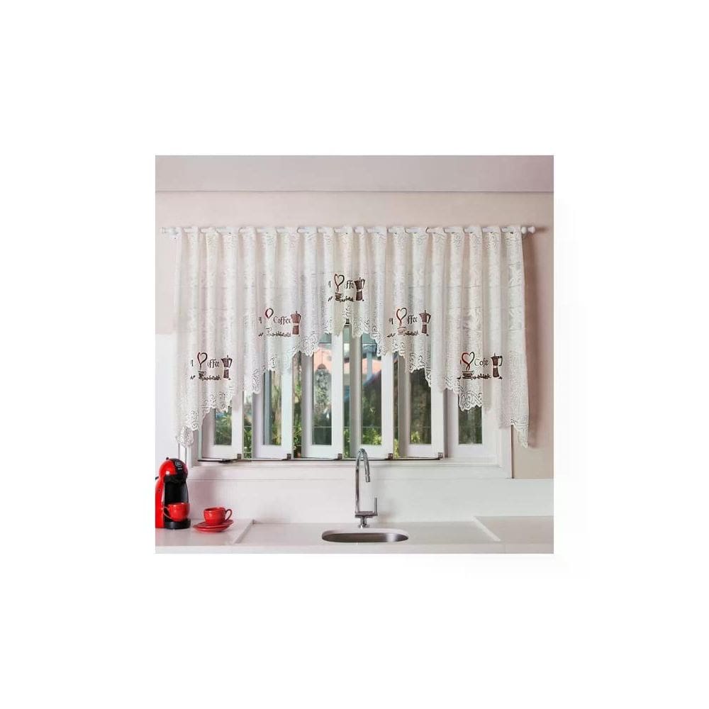 Cortina para Cozinha Interlar 300x100 cm Renda Cascata Grão de Café Marfim