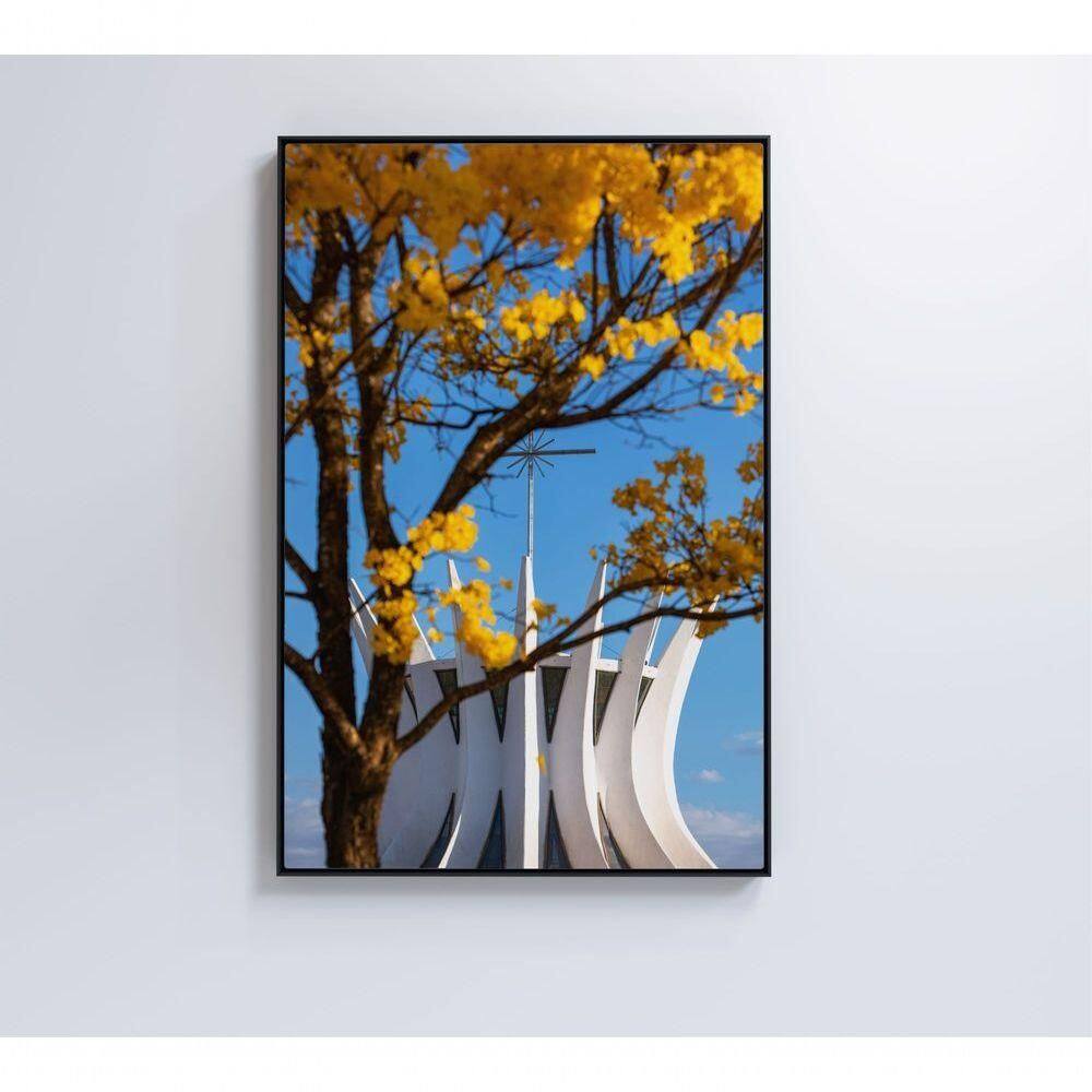 Quadro Ipê Amarelo Catedral Ao Fundo Medidas 60x90 Cm Tipo De Impressão Vidro Acrílico
