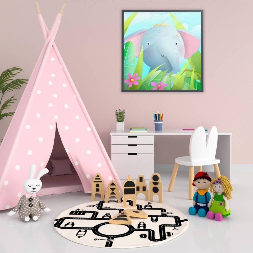 Quadro Infantil Elefante Medidas 80x80 Cm Impressão Vidro Acrílico