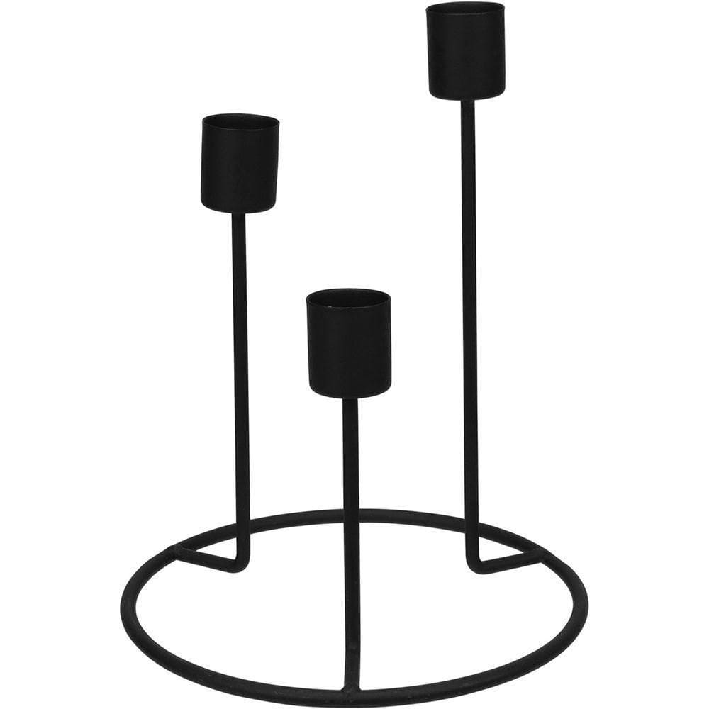 Castiçal Decorativo Porta Vela Home&co 3 Velas Metal 20x15x15cm Preto