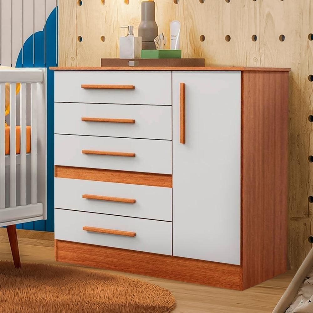 Cômoda Para Quarto Infantil 5 Gavetas Freijó Off White Cherry Shop Jm