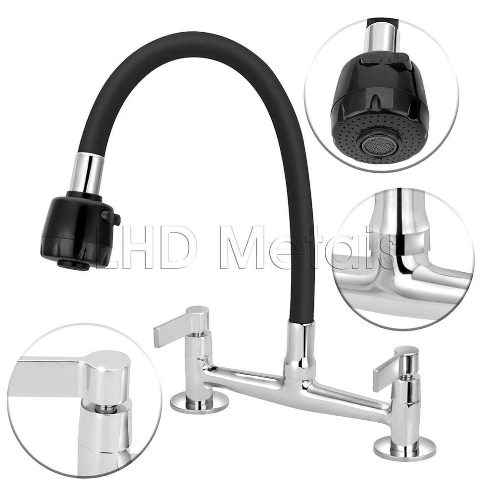 Torneira Misturador Gourmet Flexível Preto Cozinha Mesa 1/4V