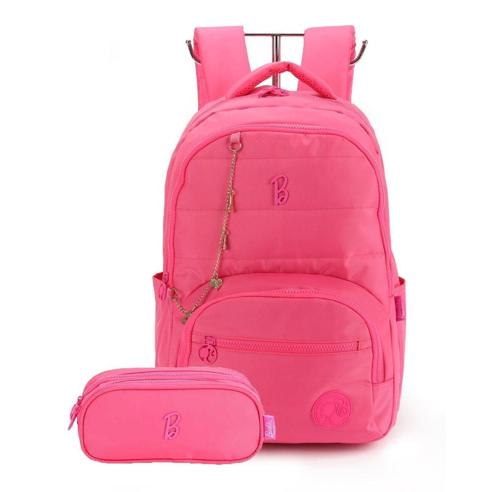 Mochila Barbie Costas Escolar Meninas Juvenil E Estojo Rosa