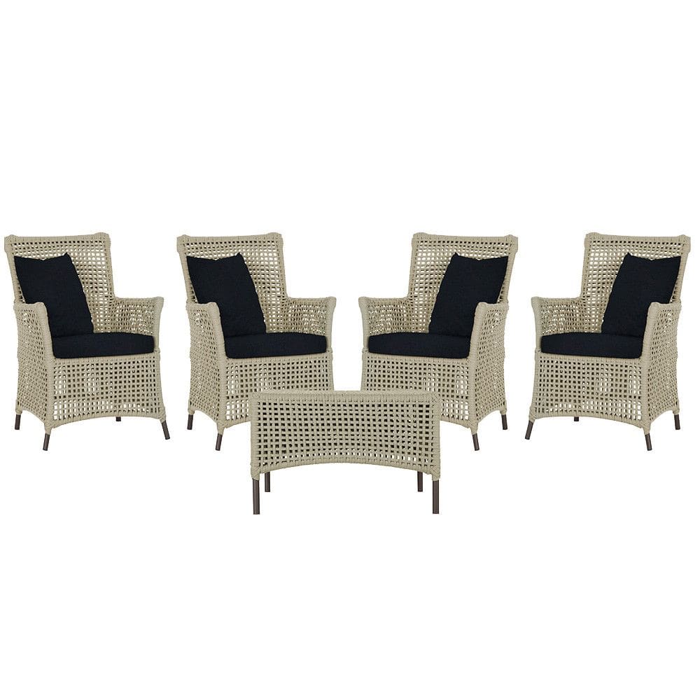 4 Poltronas e 1 Mesa Igapó em Alumínio Pintura Marrom Corda Náutica Estofado 12