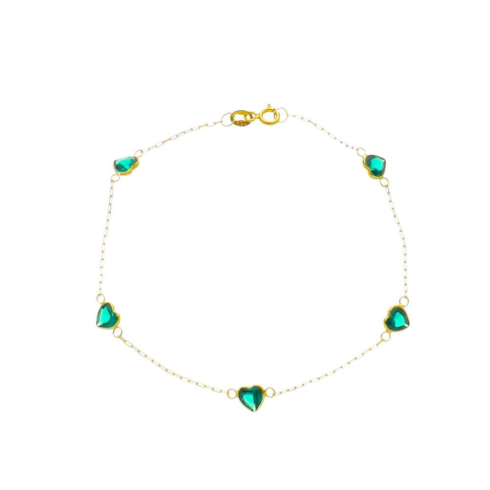 Pulseira Ouro 18k Feminina Coração Verde De Zircônia