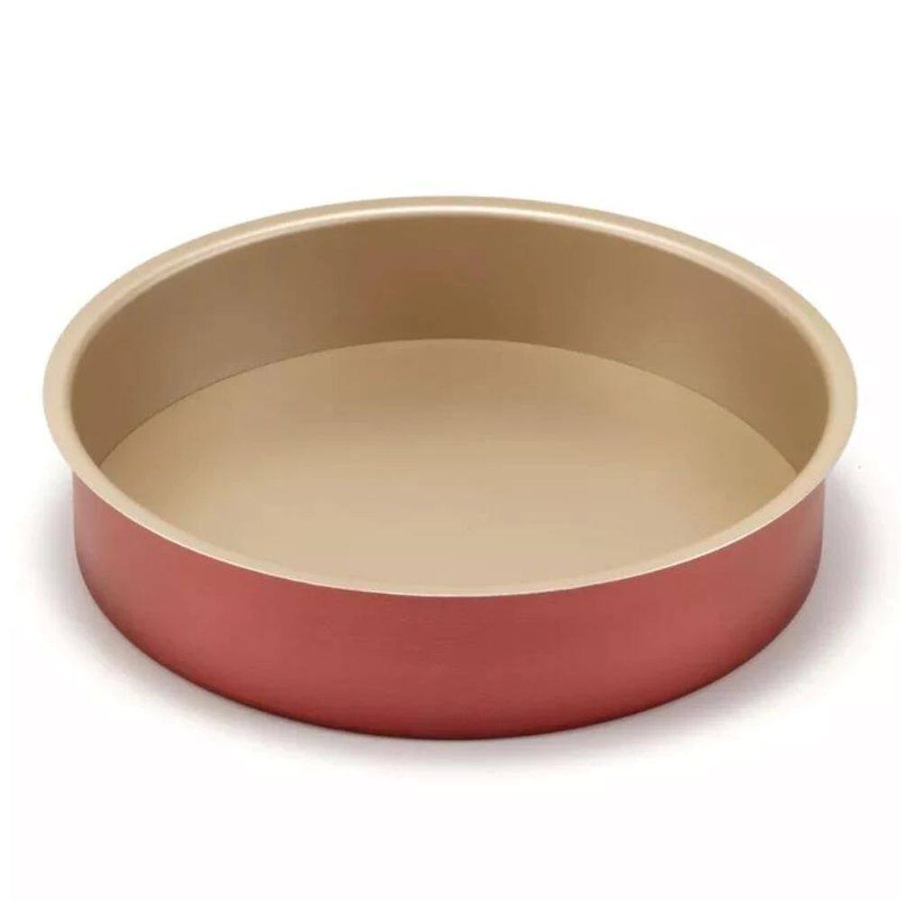 Assadeira Redonda 27x5,4cm Bege com Cereja Antiaderente Teflon (Bolos e Alimentos Não Grudam)