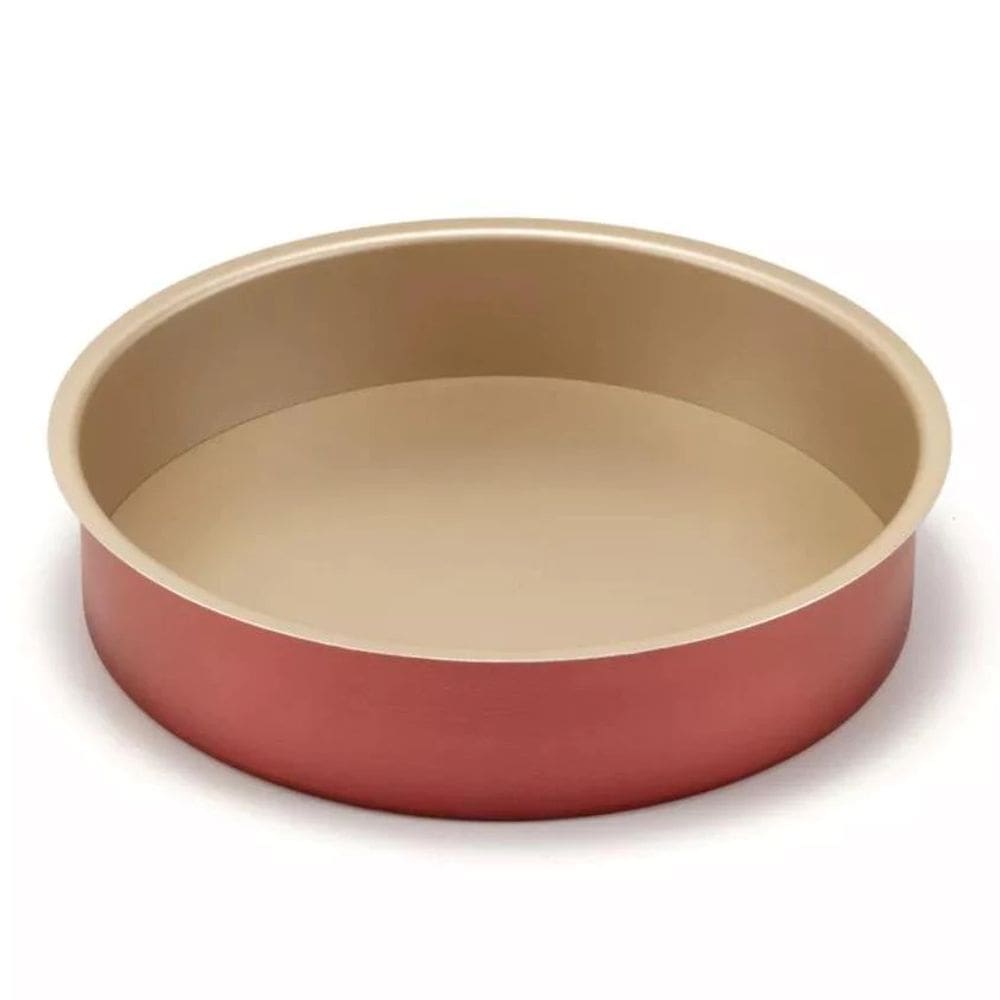 Assadeira Redonda Média 32x6,3cm Bege com Cereja Antiaderente Teflon (Bolos e Alimentos Não Grudam)