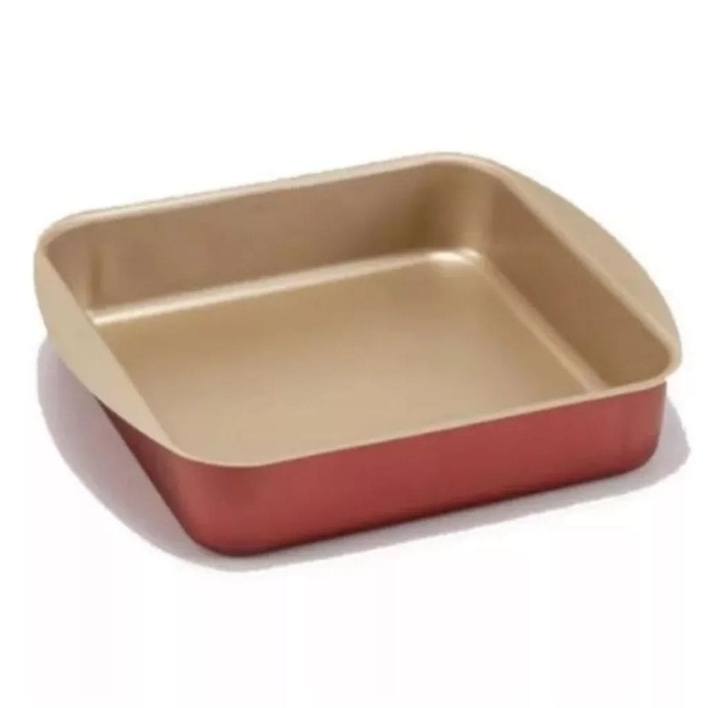 Forma Assadeira Quadrada Antiaderente Teflon Cereja com Bege 31x27cm (Bolos e Alimentos Não Grudam)