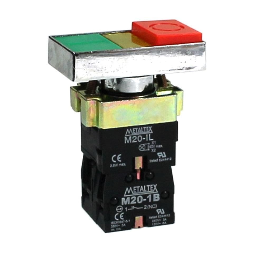 Botão Duplo Iluminado Metaltex M20IDL-Y-1C 220V Vm/Vd 22mm