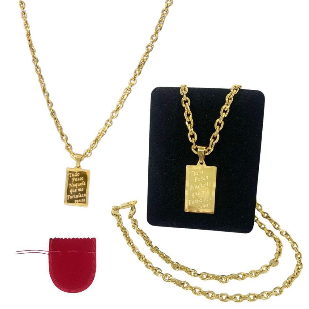 Cordão Trançado Aço Dourado Banhado A Ouro 18K + Pingente