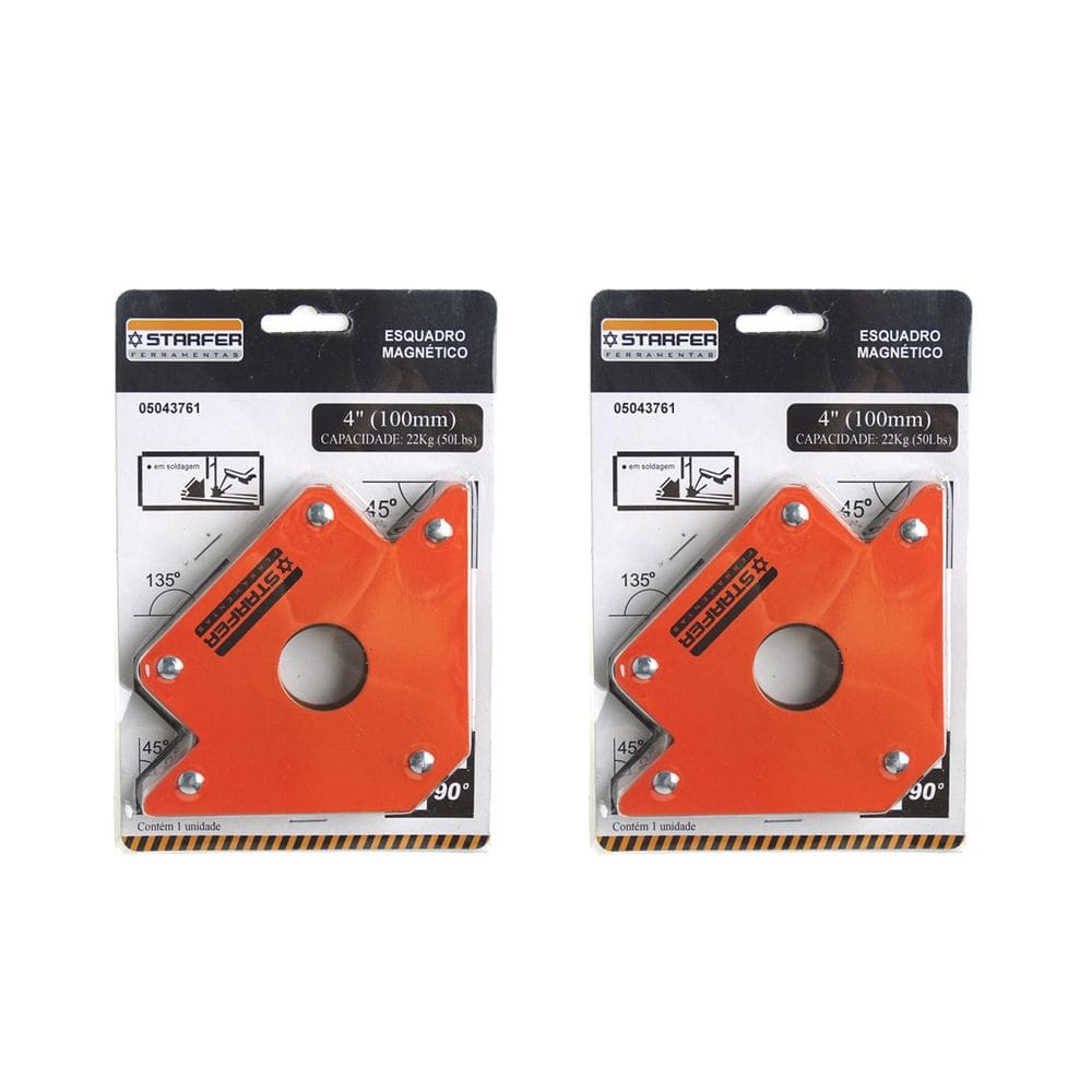 Kit 2 Esquadro Magnético 22kg Starfer 4 Pol. 10cm Starfer