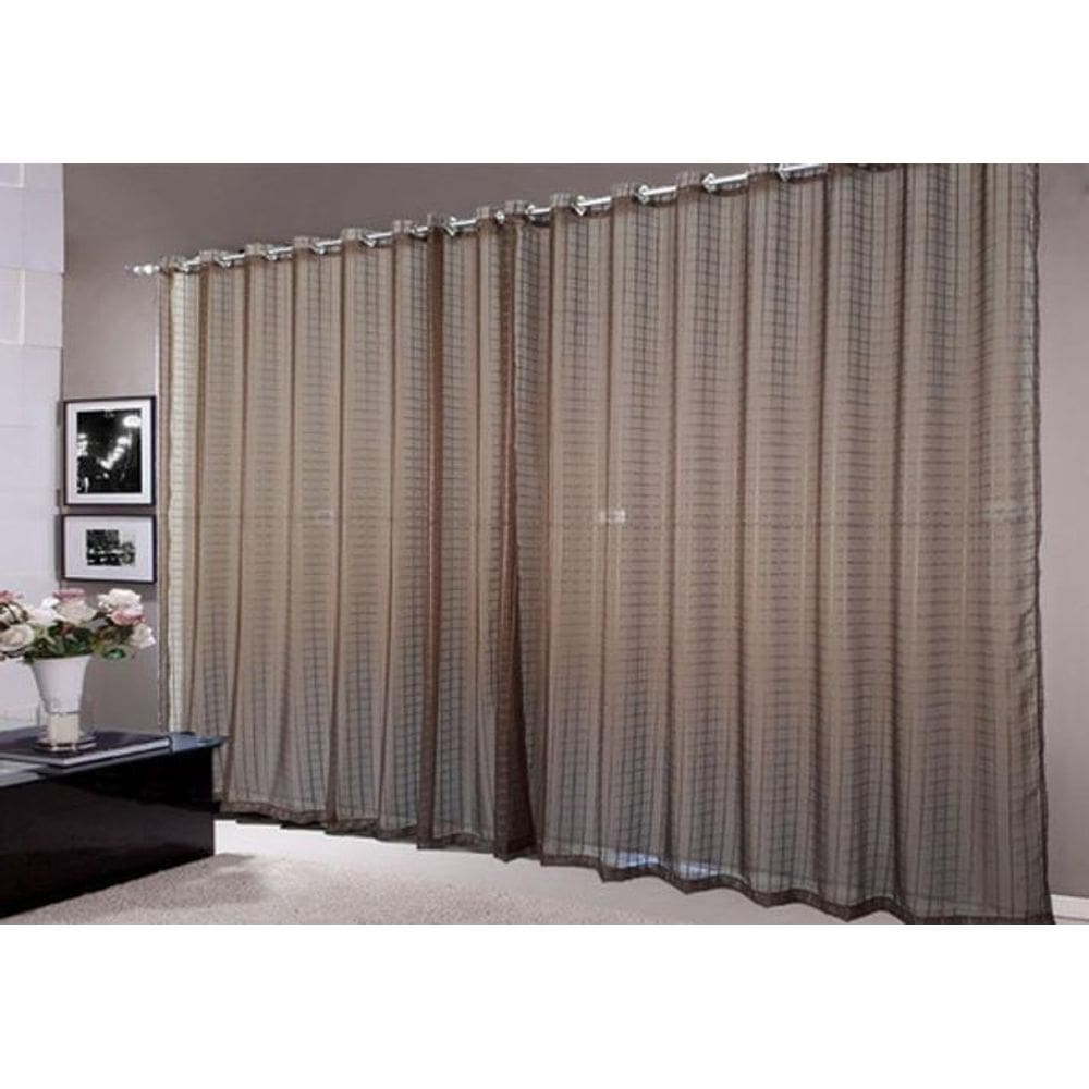 Cortina Quarto Em Tecido Voal Quadriculado Marrom 2,00X1,70